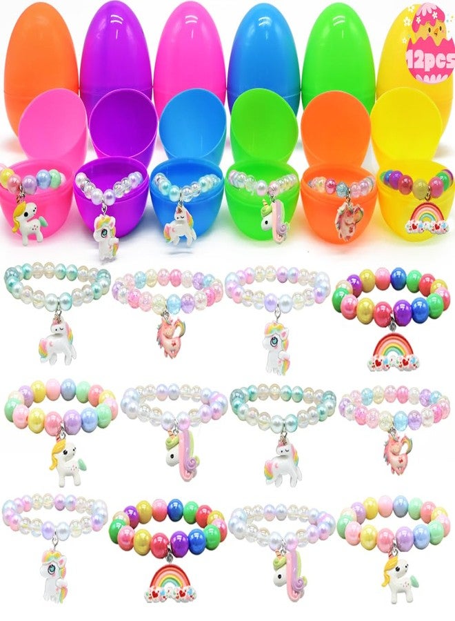 LUKBERA 12Pcs Easter Eggs Filled with Beads Bracelets, Beaded Bracelet Pretend Jewelry Surprise Toys for Girls Play Dress Up Easter Egg Hunt Easter Basket Stuffers Classroom Rewards - Image 1
